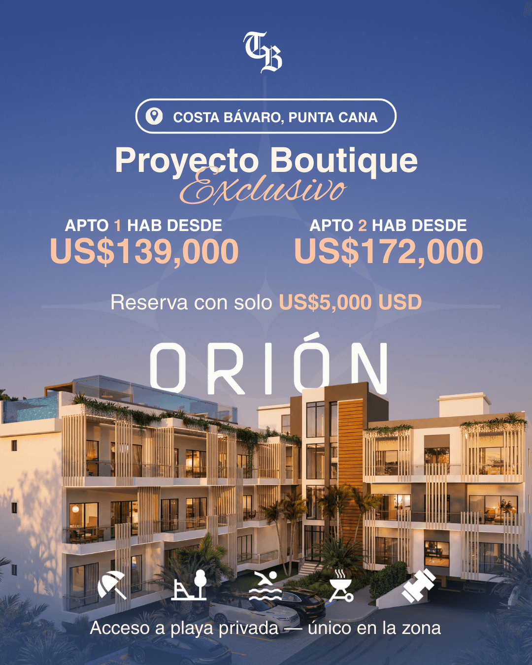 Sales sheet for Orion Residences in Costa Bávaro